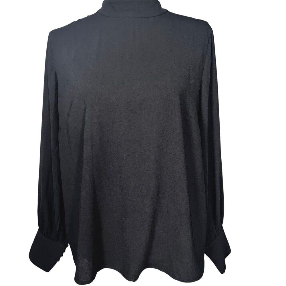 Forever 21 Contemporary Black Mock Neck Keyhole Back Balloon Sleeve Blouse L